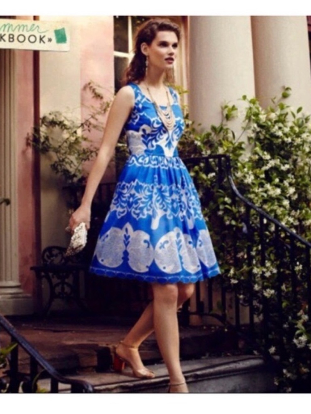 Tracy Reese Azure Blue and White Sleeveless Lace Dress Size 10